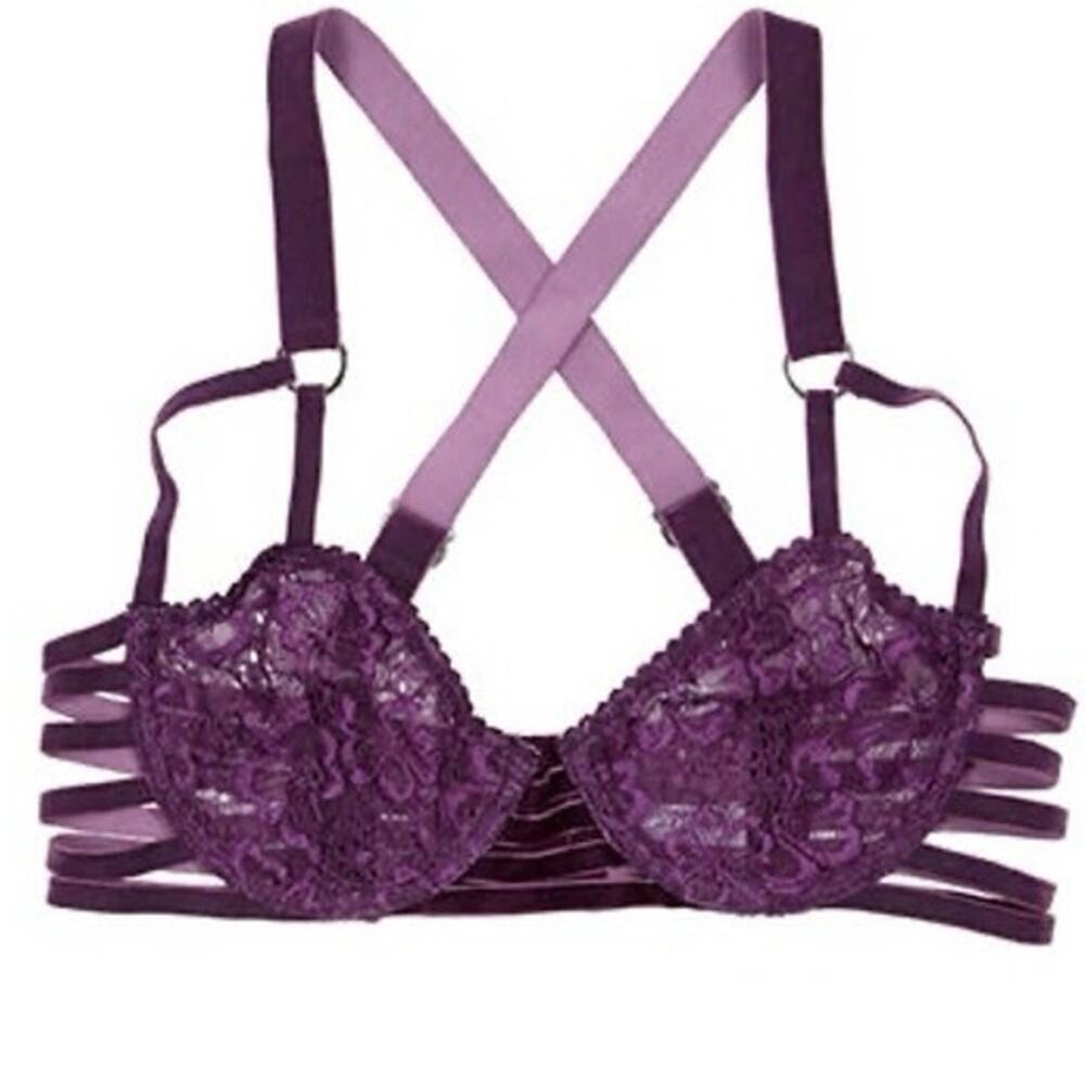 New Lonely Purple Cage Strappy Bra sz 34B
